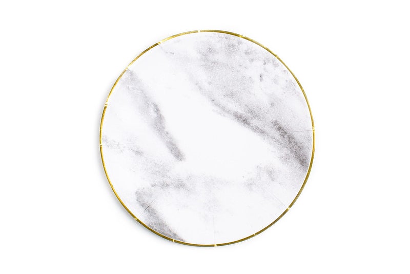 Sugar & Cloth 8.5 Inch Round Paper Plate, Marble with Gold Edge, 16 Count - Image 1